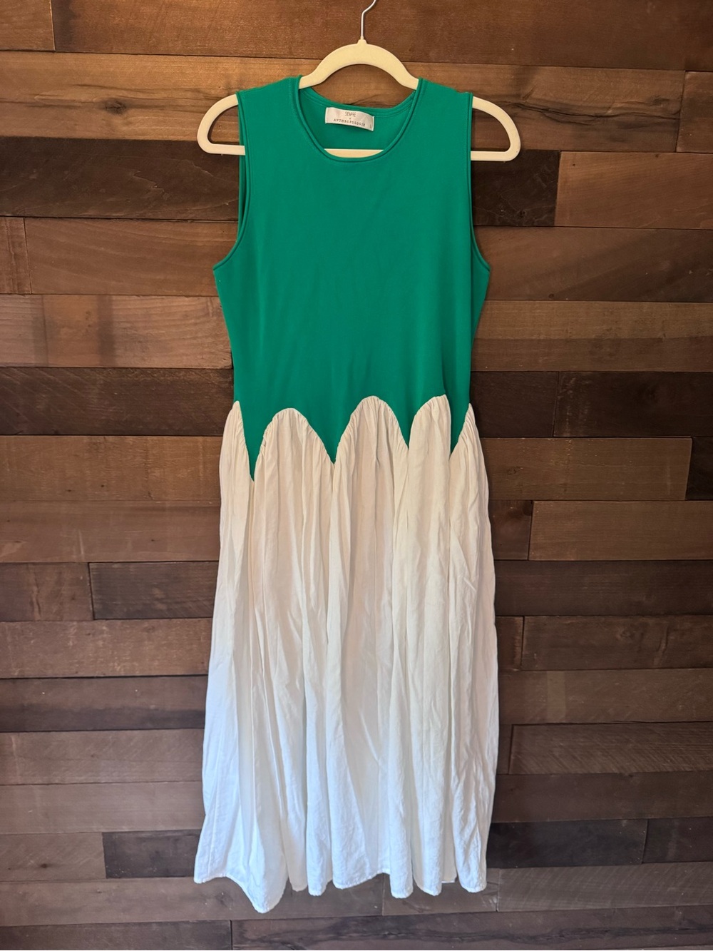 Siempre Green and White Sleeveless Midi Dress